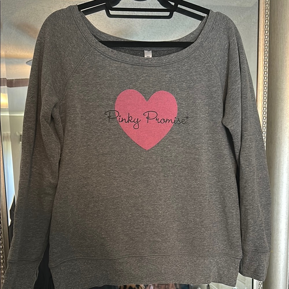 Gray Sweatshirt with Pink Heart Design